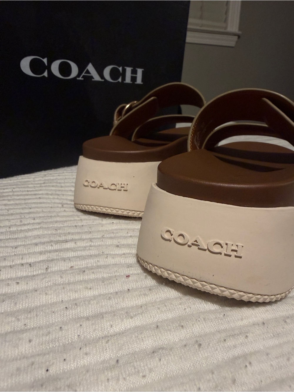 Coach Brown Signature Double-Strap Slide Sandals with Buckle - Picture 3 of 4
